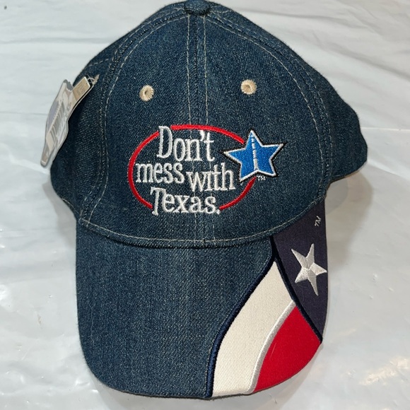 Don’t Mess With Texas new blue DENIM JEAN HAT Billed Cap Adjustable  WHITE BLUE - Picture 1 of 12